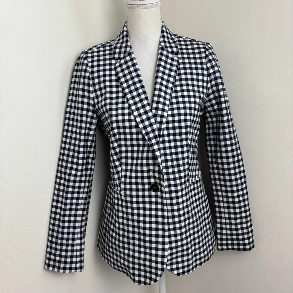 J. Crew Parke Blazer In Navy Blue and White Gingham Size 6 NWOT